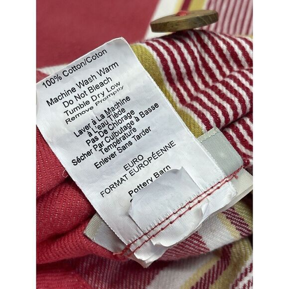 Pottery Barn FRENCH STRIPE Cotton Twill 24” EURO Pillow Shams Red Pair Set Of 2 - Picture 3 of 6